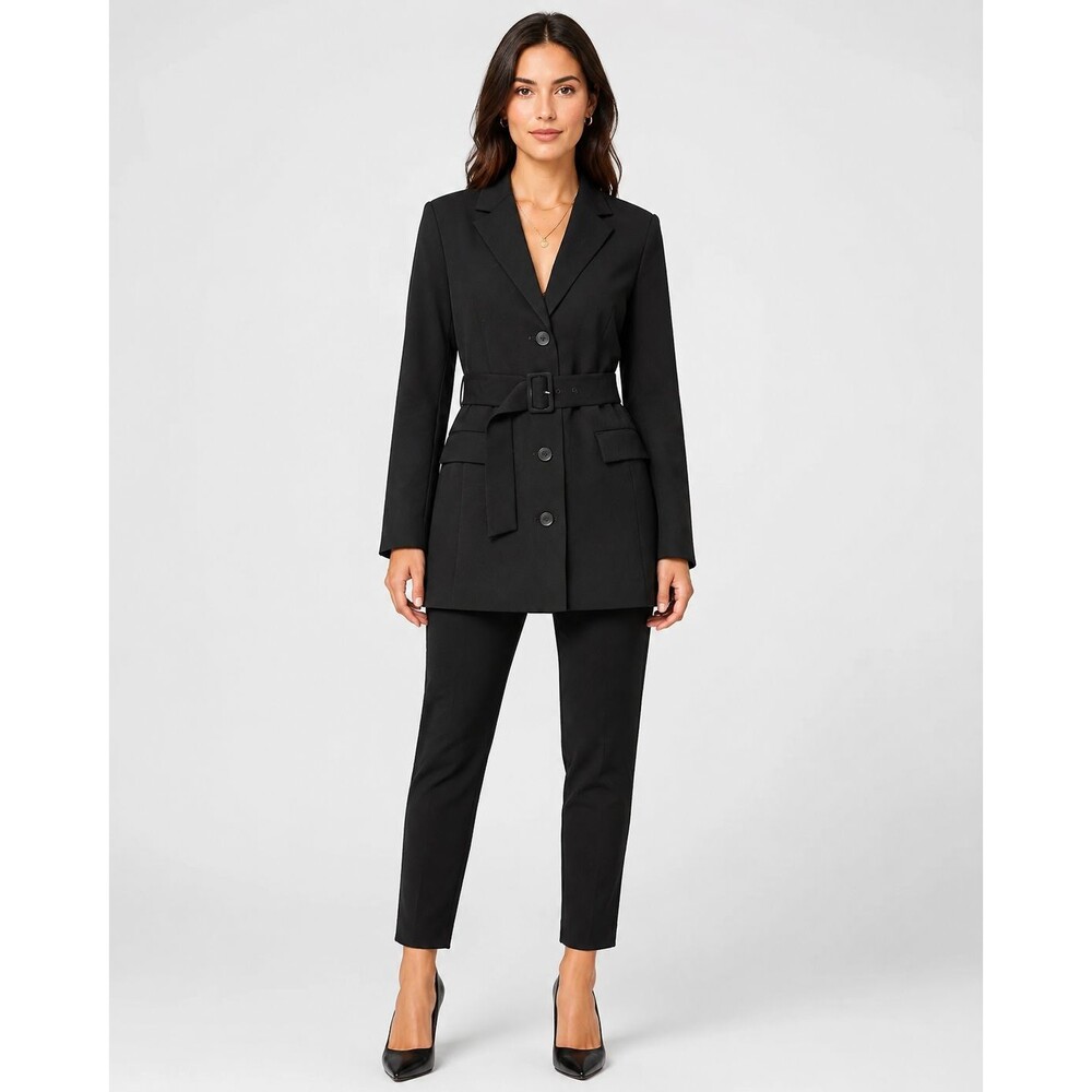 Amanda Uprichard Black Belted Blazer Jacket Longline Women’s Size M Made USA